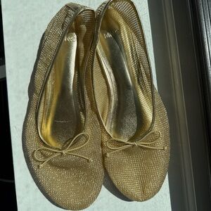 Mango Metallic Gold Ballet Flats with Bow